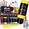 Colorful 14 Colors Stain Glass Paint Set with 6 Brushes, 1 Palette, Waterproof Permanent Glass Painting Kit for Kids to Arts on Wine Glasses,Bottle and Windows